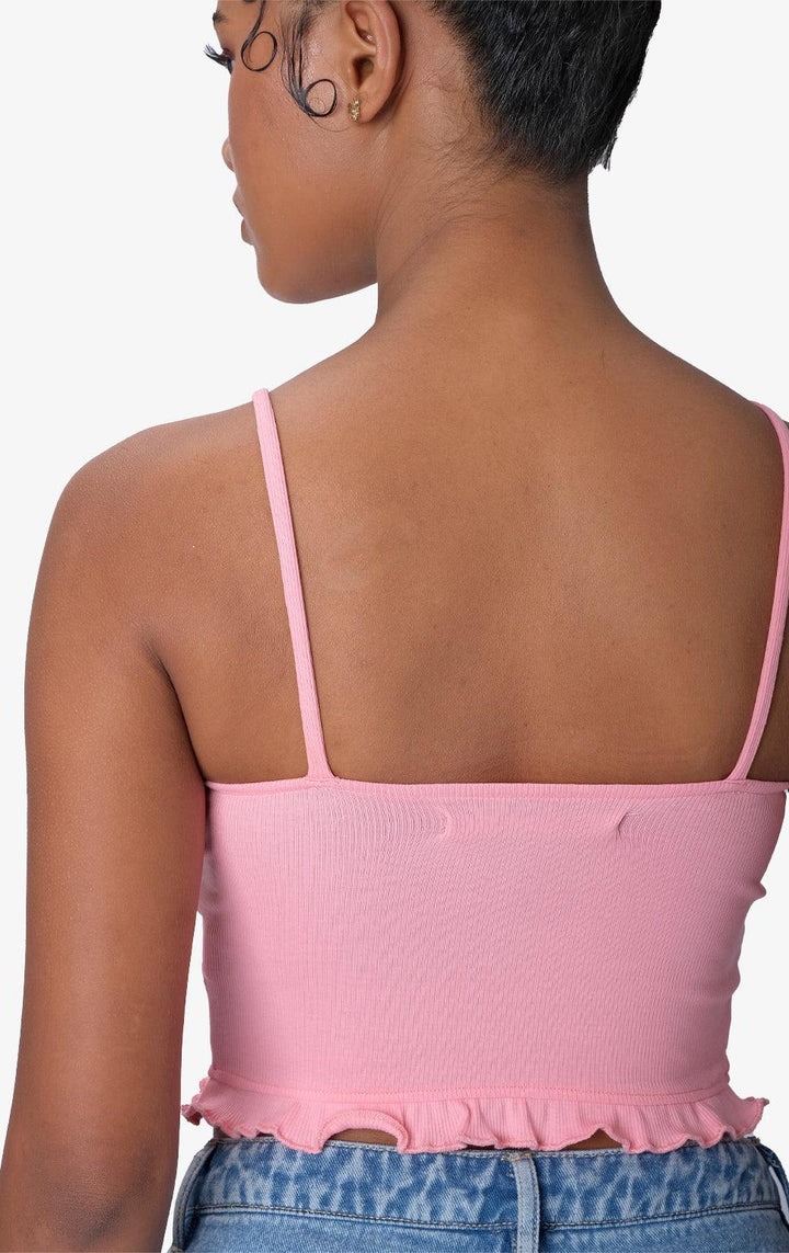 PINK STRAPPY CORSET TOP W/ RUFFLES - Just G | Number 1 women's and teen fashion brand. Shop online at justg.com.ph | Cash on delivery ( COD ) and Prepaid transaction available.