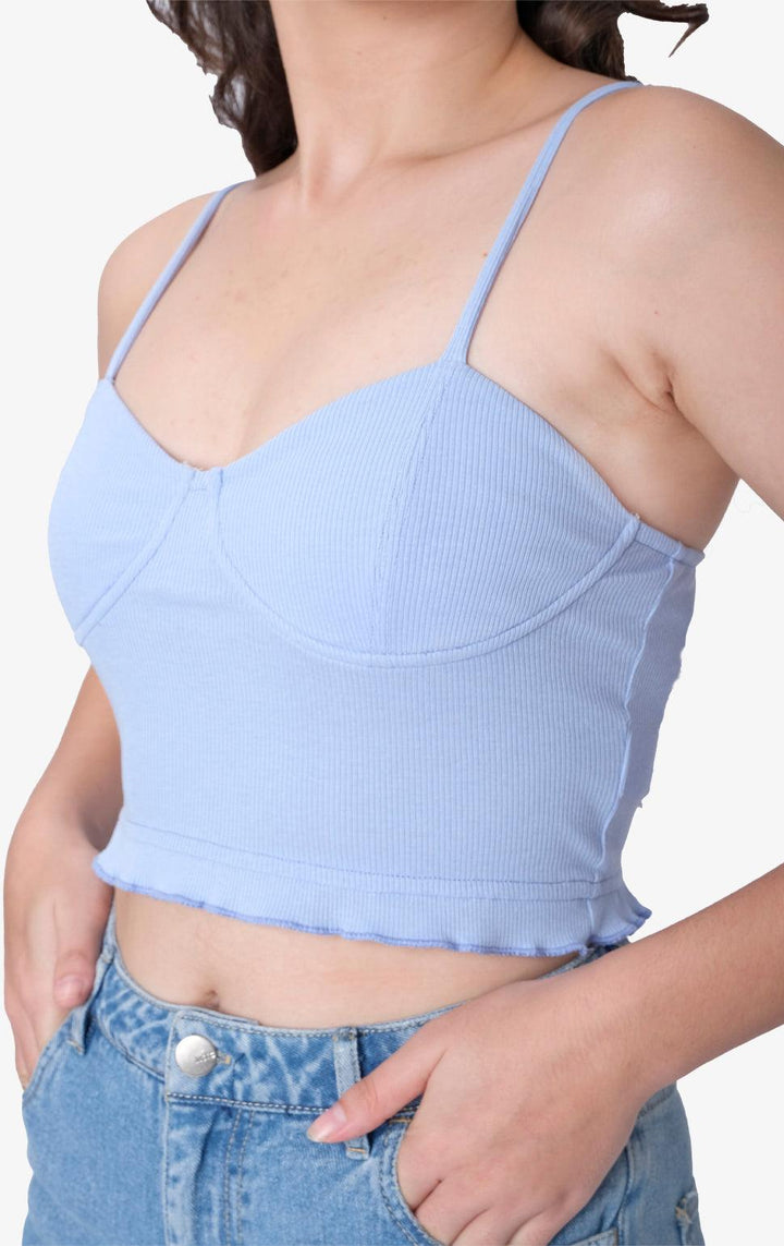 BLUE STRAPPY CORSET TOP W/ RUFFLES - Just G | Number 1 women's and teen fashion brand. Shop online at justg.com.ph | Cash on delivery ( COD ) and Prepaid transaction available.