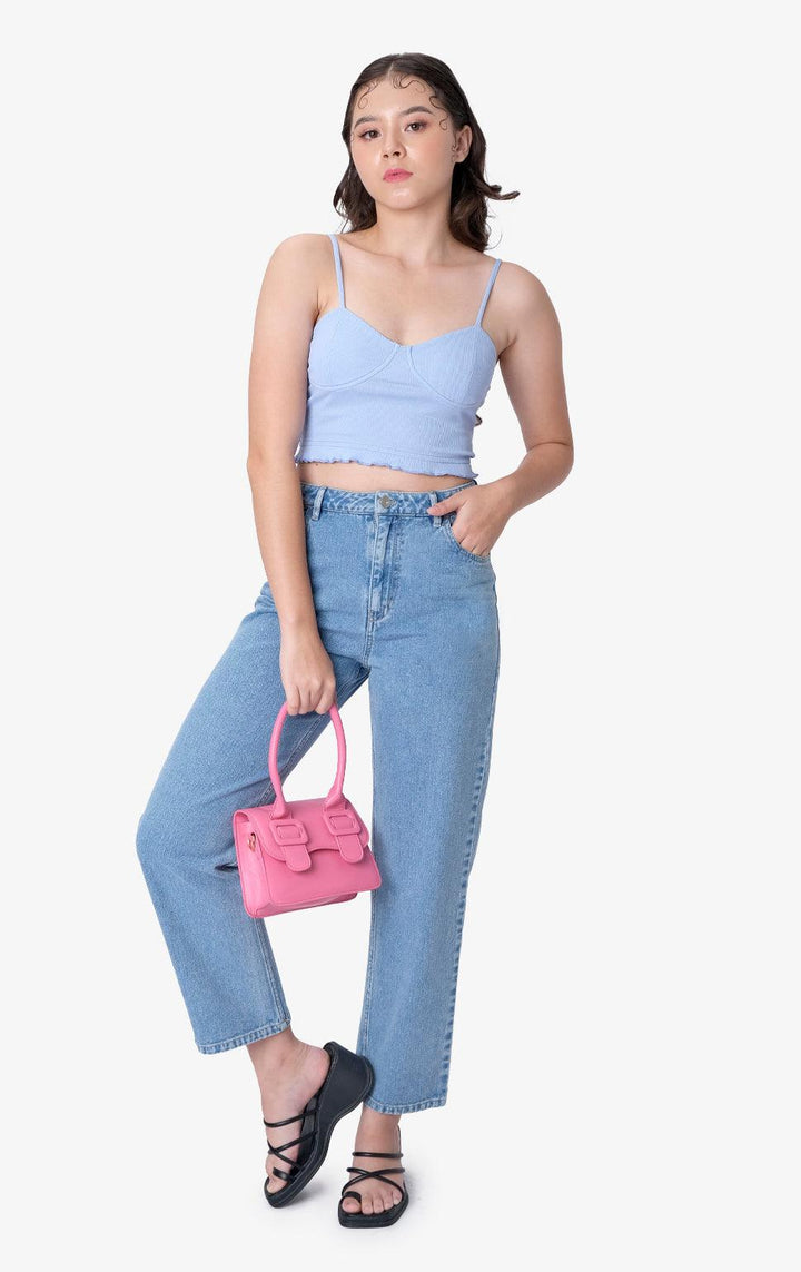 BLUE STRAPPY CORSET TOP W/ RUFFLES - Just G | Number 1 women's and teen fashion brand. Shop online at justg.com.ph | Cash on delivery ( COD ) and Prepaid transaction available.